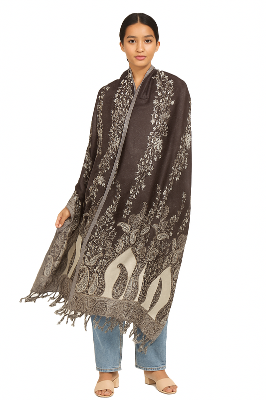 100% Viscose Jamawar Shawl | Soft & Lightweight Pashmina Style Stole Wrap | Kashmir Design | 28 x 80