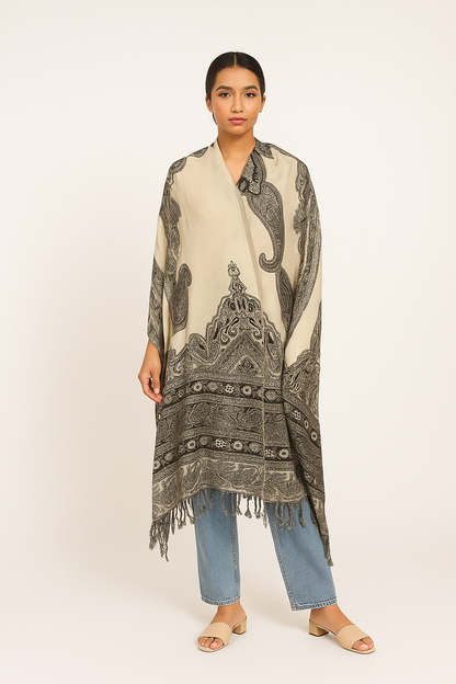 100% Viscose Jamawar Shawl | Soft & Lightweight Pashmina Style Stole Wrap | Kashmir Design | 28 x 80