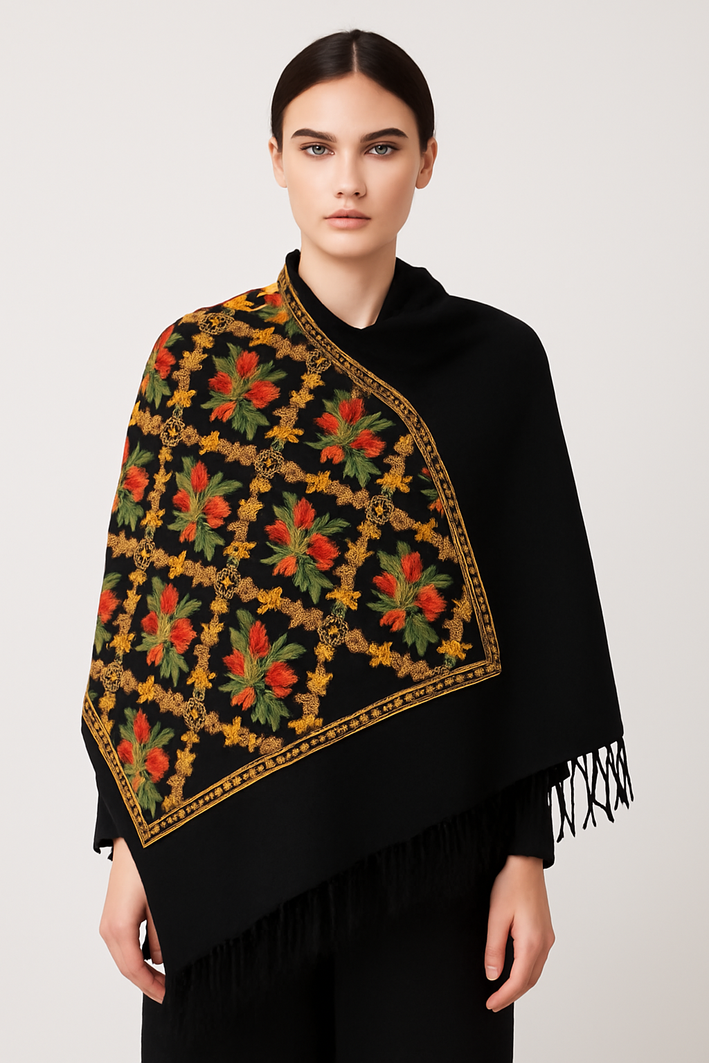 Kashmiri Shawl With Kashmire Embroidery, Indian Stole/Shawl, Mulit Color Embroidery Shawl, Aari Embroidery,Shawl Women, Kashmiri Accessory Size -28x80