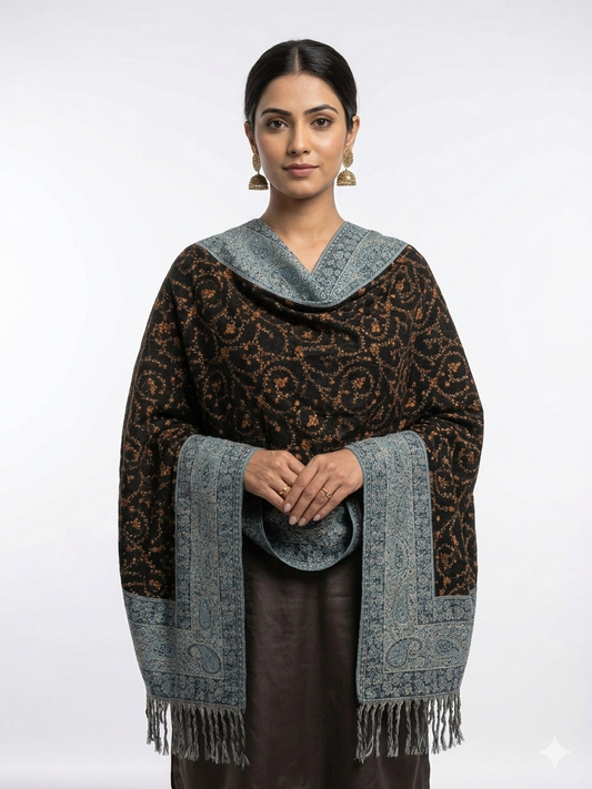 100% Woolen Premium HandEmbroidered Needlework Kashmiri Jamavar Wool Stole 28x80