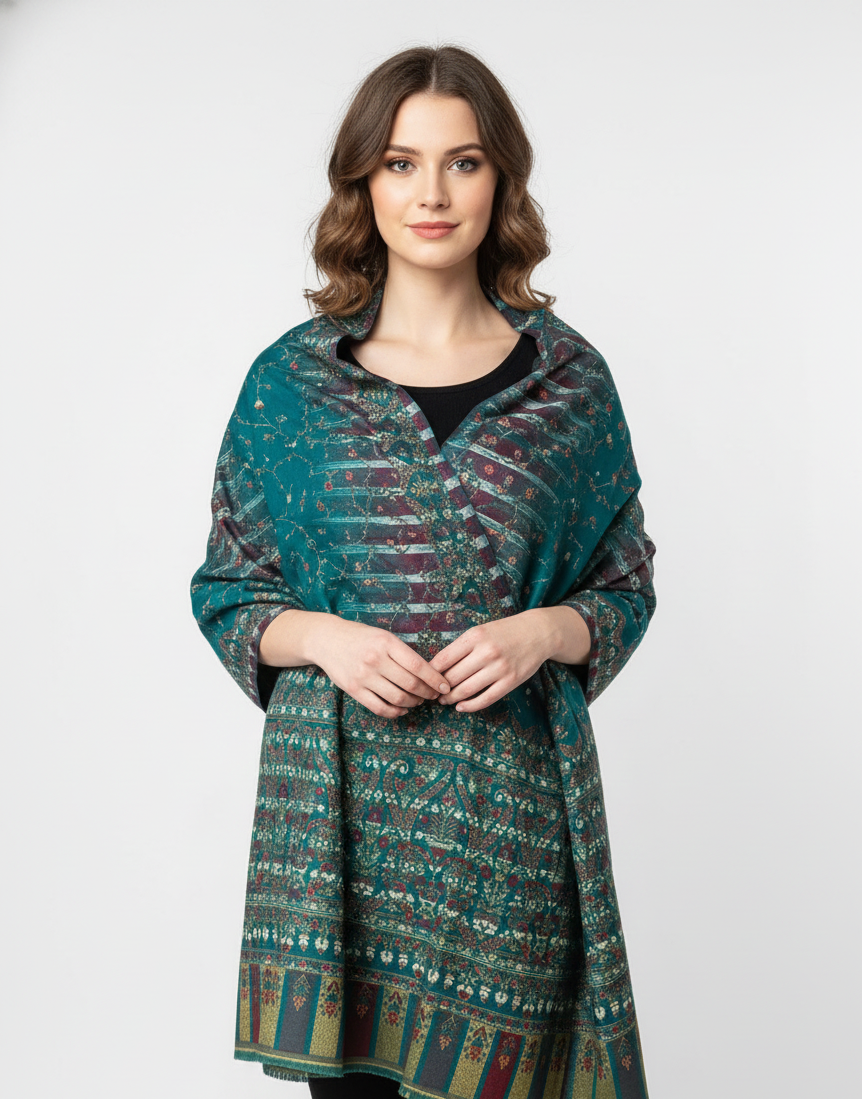 Women Wool Blend, Pink Jacquard Wovewn Designer Shawl/Wrap