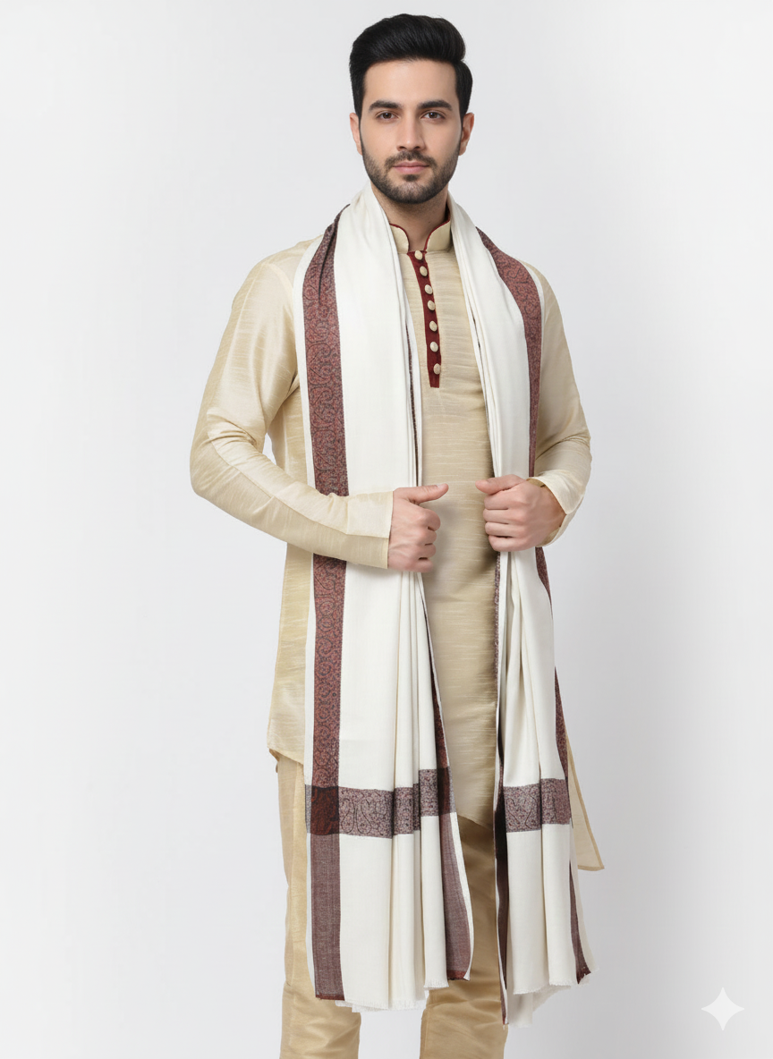 Men's Woven Border Woollen Lohi/Shawl [50" X 100"]