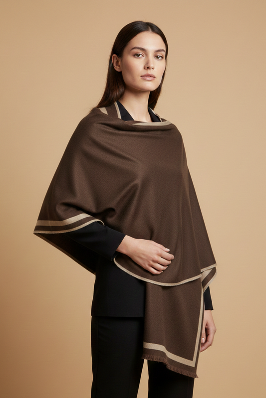 Sophisticated Brown Wrap with Beige Detailing