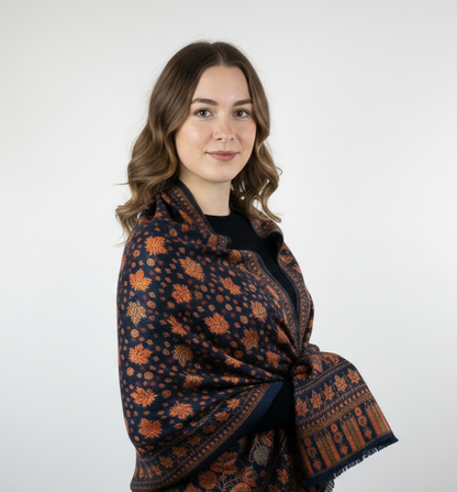 Women Wool Blend, Pink Jacquard Wovewn Designer Shawl/Wrap