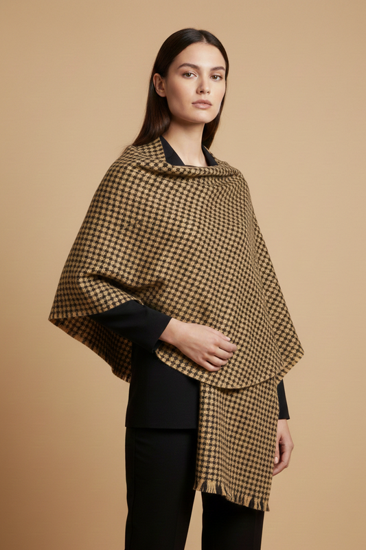 Mustard Yellow & Brown Check Shawl Stole – Winter Classic