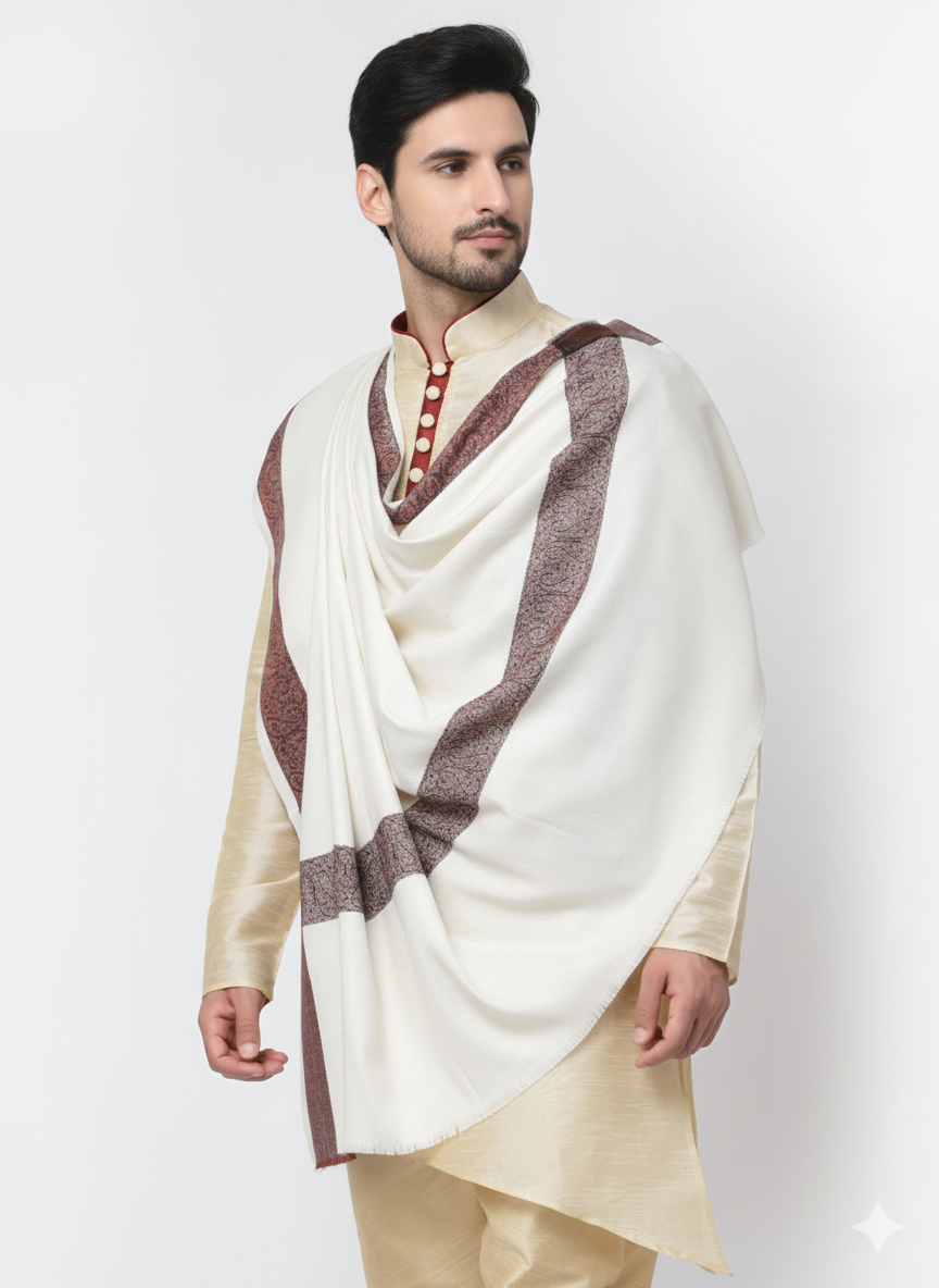Men's Woven Border Woollen Lohi/Shawl [50" X 100"]