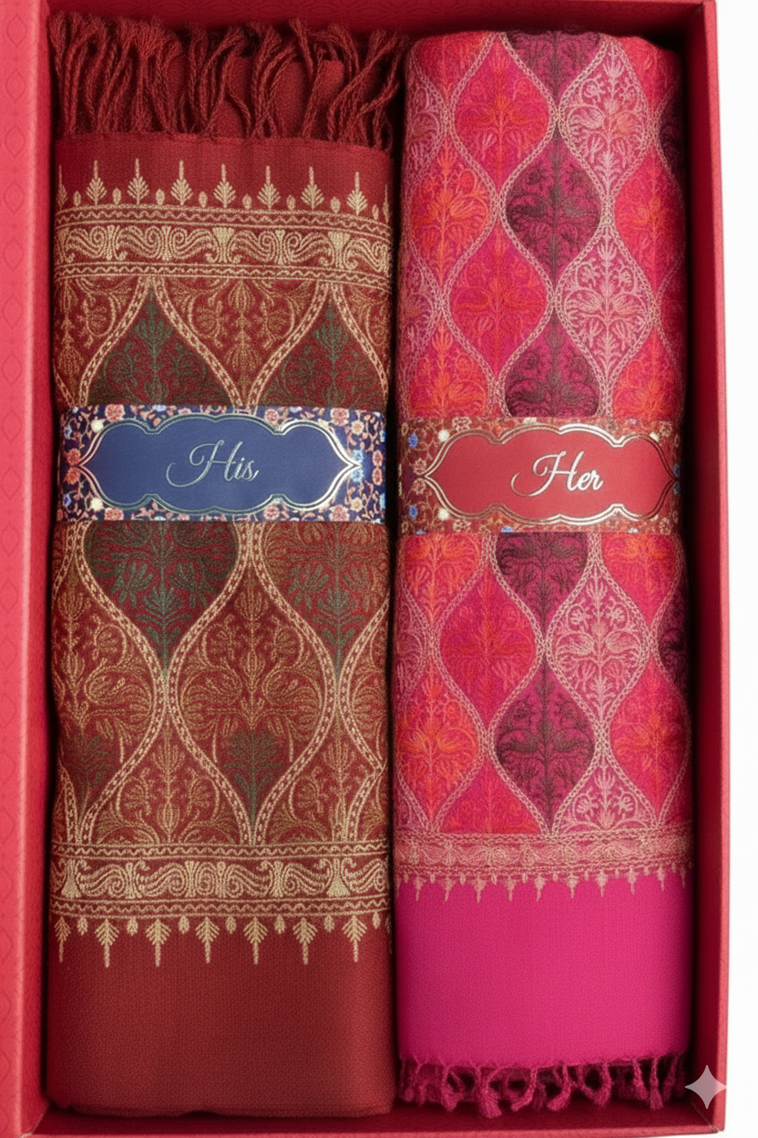 His and Her Set of Matka Stoles Embroided Cashmilon Shawl