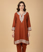Maroon Border Aari & Zari Embroidered Pheran.