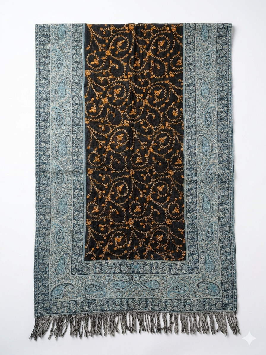 100% Woolen Premium HandEmbroidered Needlework Kashmiri Jamavar Wool Stole 28x80