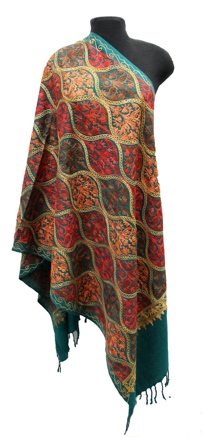 Kashmiri Shawl With Kashmire Embroidery, Indian Stole/Shawl, Mulit Color Embroidery Shawl, Aari Embroidery,Shawl Women, Kashmiri Accessory Size -28x80