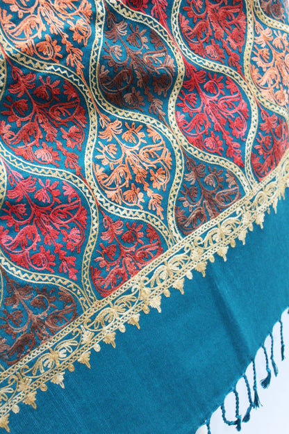 Kashmiri Shawl With Kashmire Embroidery, Indian Stole/Shawl, Mulit Color Embroidery Shawl, Aari Embroidery,Shawl Women, Kashmiri Accessory Size -28x80