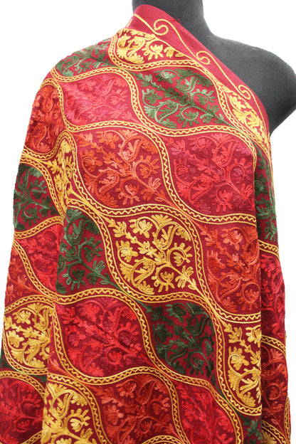 Kashmiri Shawl With Kashmire Embroidery, Indian Stole/Shawl, Mulit Color Embroidery Shawl, Aari Embroidery,Shawl Women, Kashmiri Accessory Size -28x80