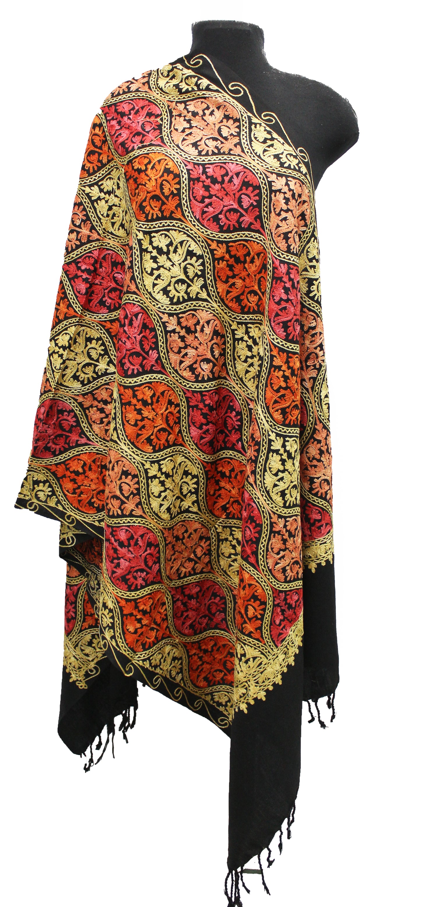 Kashmiri Shawl With Kashmire Embroidery, Indian Stole/Shawl, Mulit Color Embroidery Shawl, Aari Embroidery,Shawl Women, Kashmiri Accessory Size -28x80