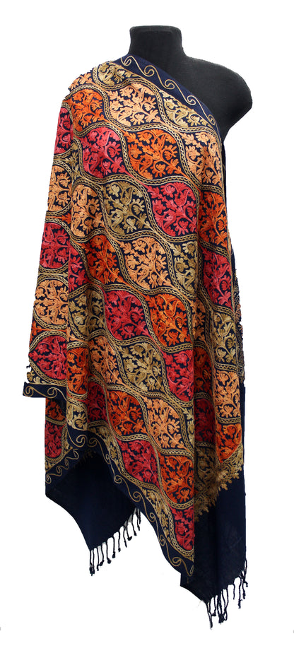 Kashmiri Shawl With Kashmire Embroidery, Indian Shawl, Mulit Color Embroidery Shawl, Aari Embroidery,Shawl Women, Kashmiri Accessory Size -28x80
