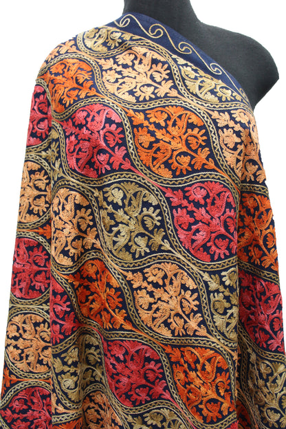 Kashmiri Shawl With Kashmire Embroidery, Indian Stole/Shawl, Mulit Color Embroidery Shawl, Aari Embroidery,Shawl Women, Kashmiri Accessory Size -28x80