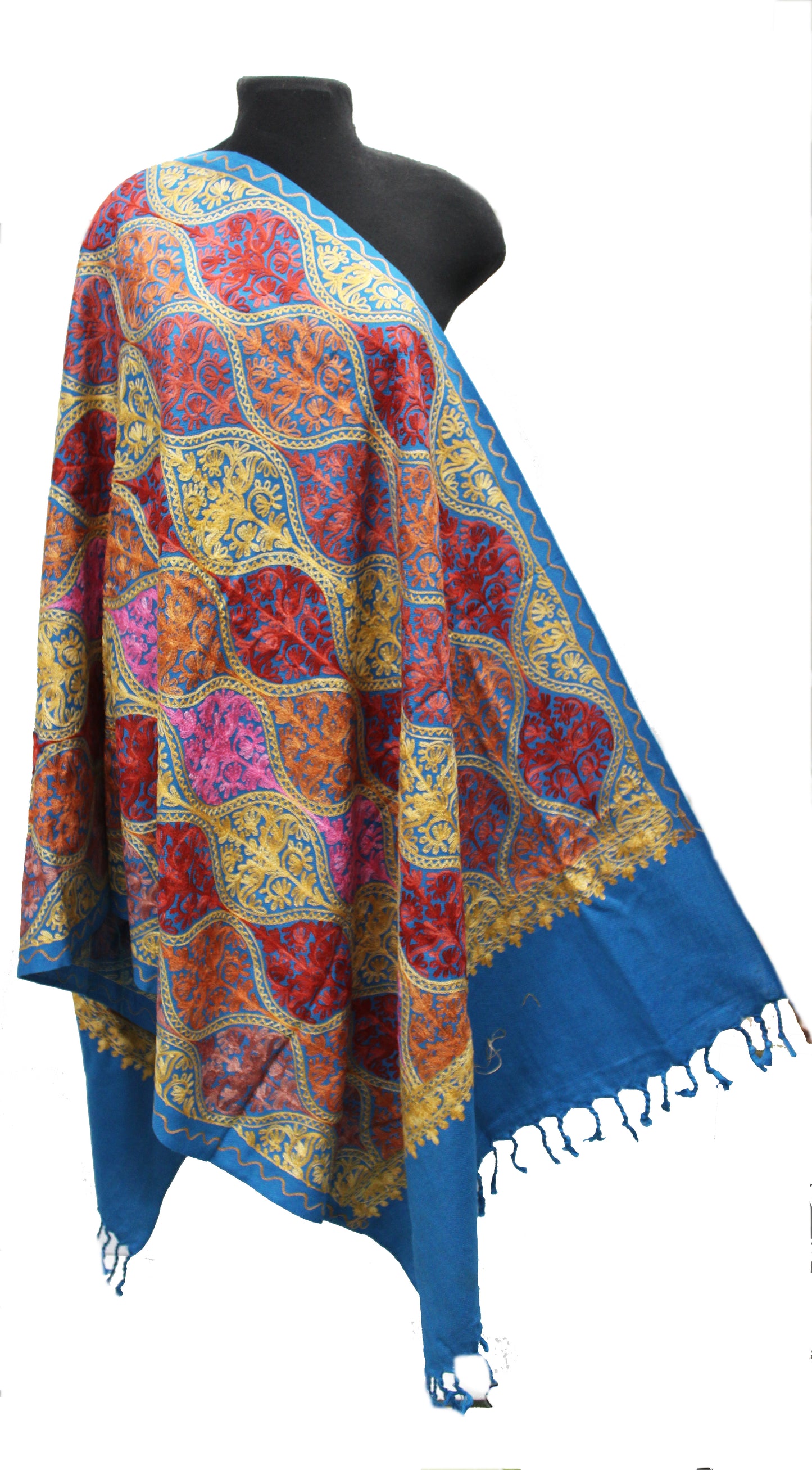 Kashmiri Shawl With Kashmire Embroidery, Indian Stole/Shawl, Mulit Color Embroidery Shawl, Aari Embroidery,Shawl Women, Kashmiri Accessory Size -28x80