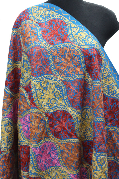 Kashmiri Shawl With Kashmire Embroidery, Indian Stole/Shawl, Mulit Color Embroidery Shawl, Aari Embroidery,Shawl Women, Kashmiri Accessory Size -28x80