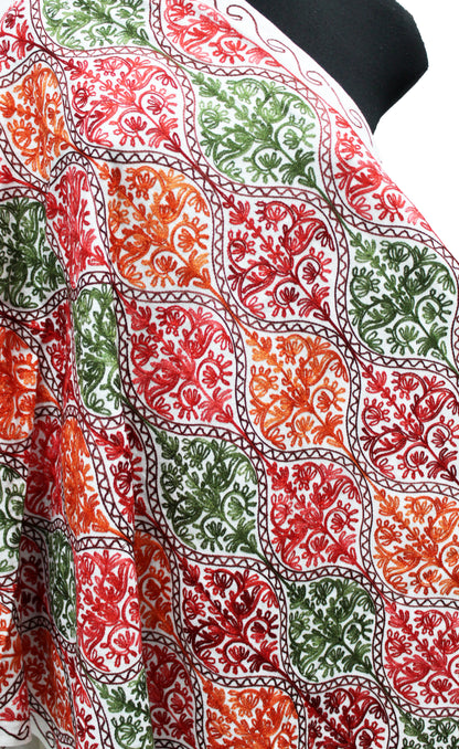 Kashmiri Shawl With Kashmire Embroidery, Indian Shawl, Mulit Color Embroidery Shawl, Aari Embroidery,Shawl Women, Kashmiri Accessory Size -28x80