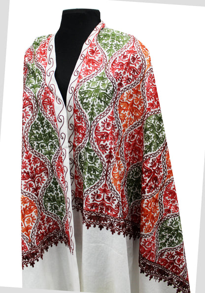 Kashmiri Shawl With Kashmire Embroidery, Indian Stole/Shawl, Mulit Color Embroidery Shawl, Aari Embroidery,Shawl Women, Kashmiri Accessory Size -28x80