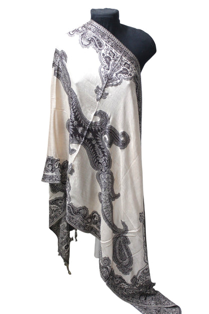 100% Viscose Jamawar Shawl | Soft & Lightweight Pashmina Style Stole Wrap | Kashmir Design | 28 x 80