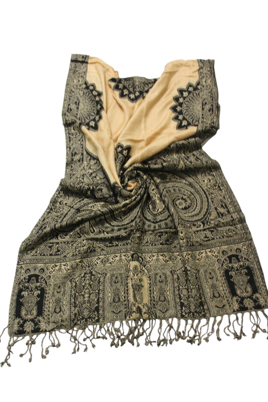 100% Viscose Jamawar Shawl | Soft & Lightweight Pashmina Style Stole Wrap | Kashmir Design | 28 x 80