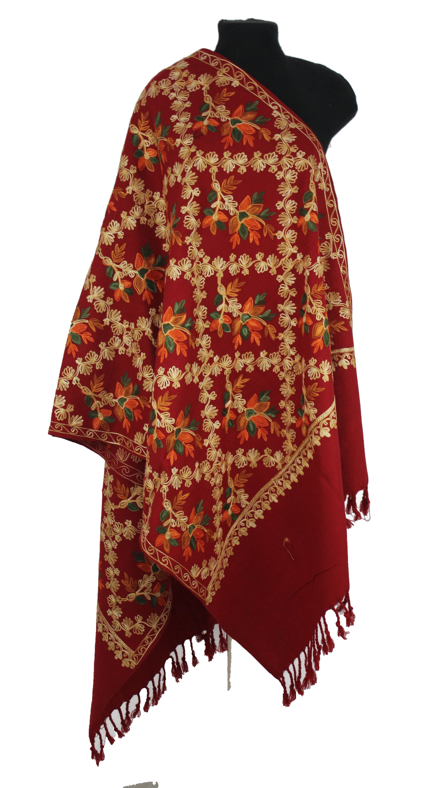 Kashmiri Shawl With Kashmire Embroidery, Indian Stole/Shawl, Mulit Color Embroidery Shawl, Aari Embroidery,Shawl Women, Kashmiri Accessory Size -28x80