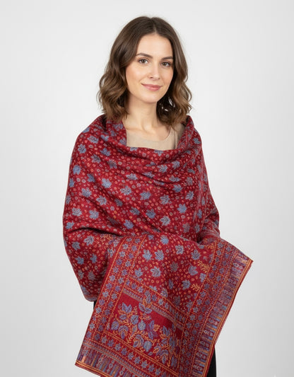 Women Wool Blend, Pink Jacquard Wovewn Designer Shawl/Wrap
