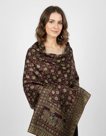 Women Wool Blend, Pink Jacquard Wovewn Designer Shawl/Wrap