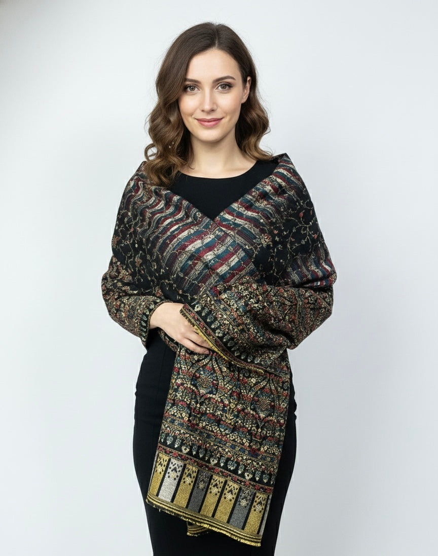 Women Wool Blend, Pink Jacquard Wovewn Designer Shawl/Wrap