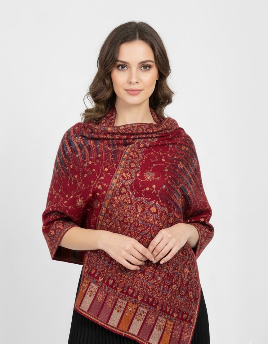 Women Wool Blend, Pink Jacquard Wovewn Designer Shawl/Wrap