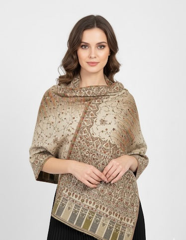 Women Wool Blend, Pink Jacquard Wovewn Designer Shawl/Wrap