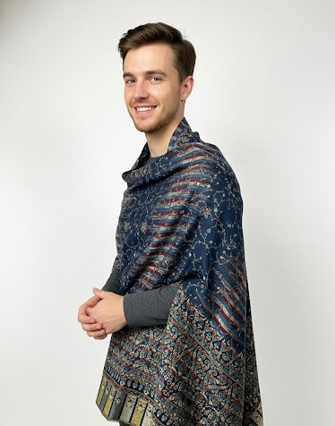 Wool Blend, Pink Jacquard Wovewn Designer Shawl/Wrap