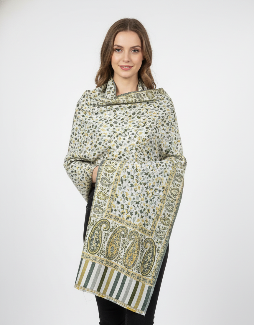 Women Wool Blend, Pink Jacquard Wovewn Designer Shawl/Wrap