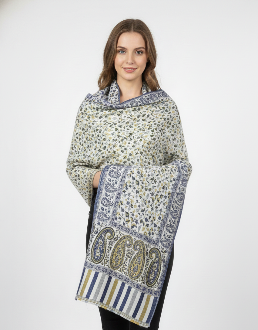 Women Wool Blend, Pink Jacquard Wovewn Designer Shawl/Wrap