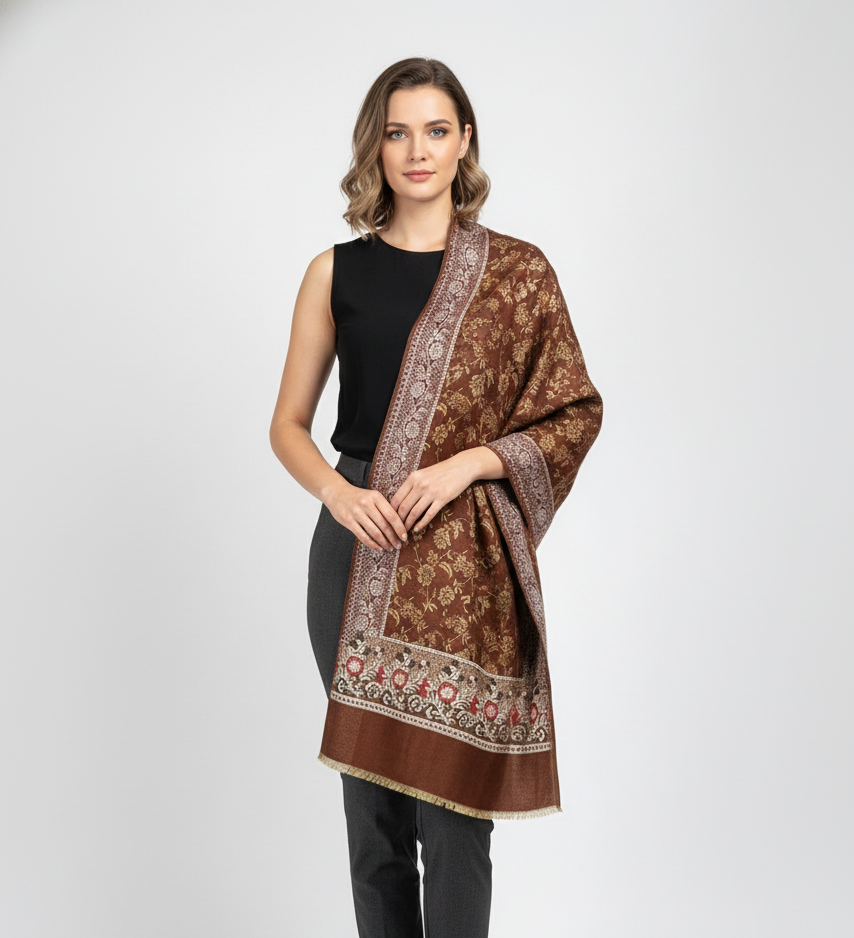 Women Wool Blend, Pink Jacquard Wovewn Designer Shawl/Wrap
