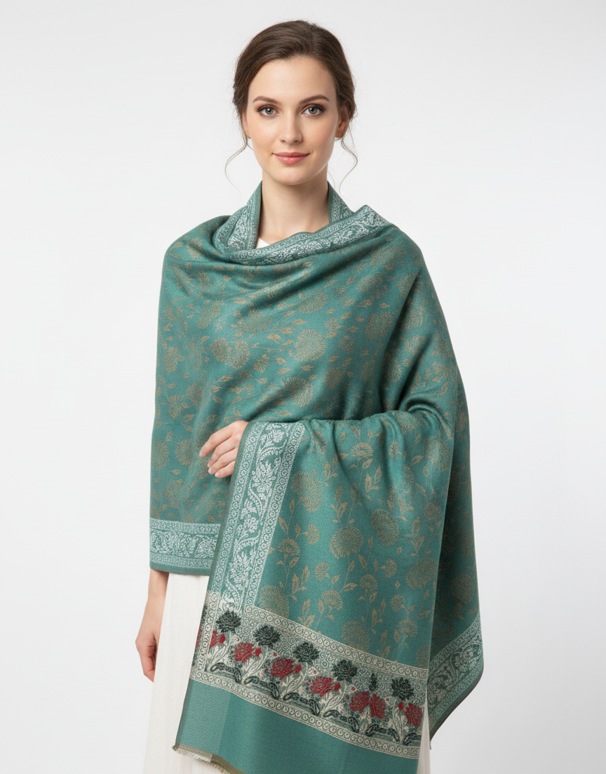 Women Wool Blend, Pink Jacquard Wovewn Designer Shawl/Wrap