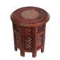 Sheesham Wood Round Folding Side Table – Antique Brown Hand-Carved 18 Inch End Table for Living Room