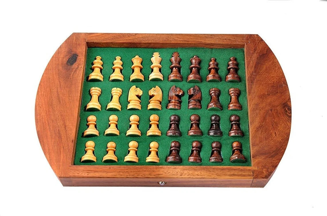 Wooden Magnetic Drawer Chess Set 10×10 – Classic square board with magnetic pieces and storage drawer — good size for both travel and home play