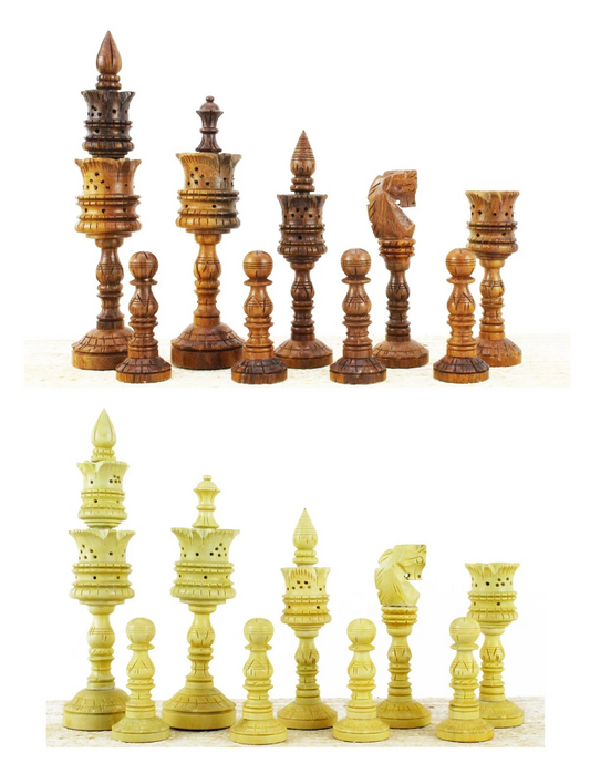 Flower Antique Design Hand Made Wooden Luxury Chess – Pieces Only (8-Inch King)