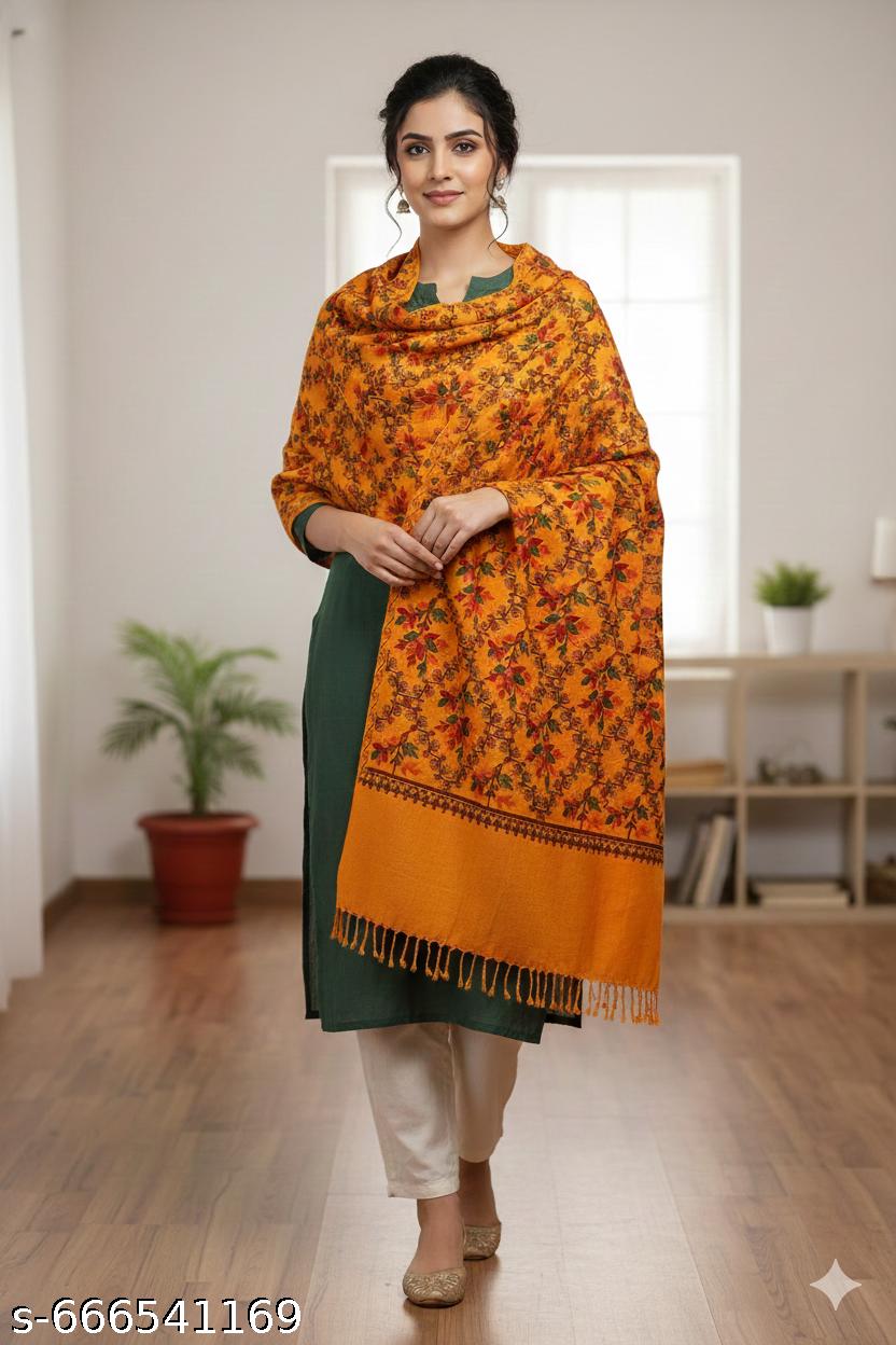 Kashmiri Shawl With Kashmire Embroidery, Indian Stole/Shawl, Mulit Color Embroidery Shawl, Aari Embroidery,Shawl Women, Kashmiri Accessory Size -28x80